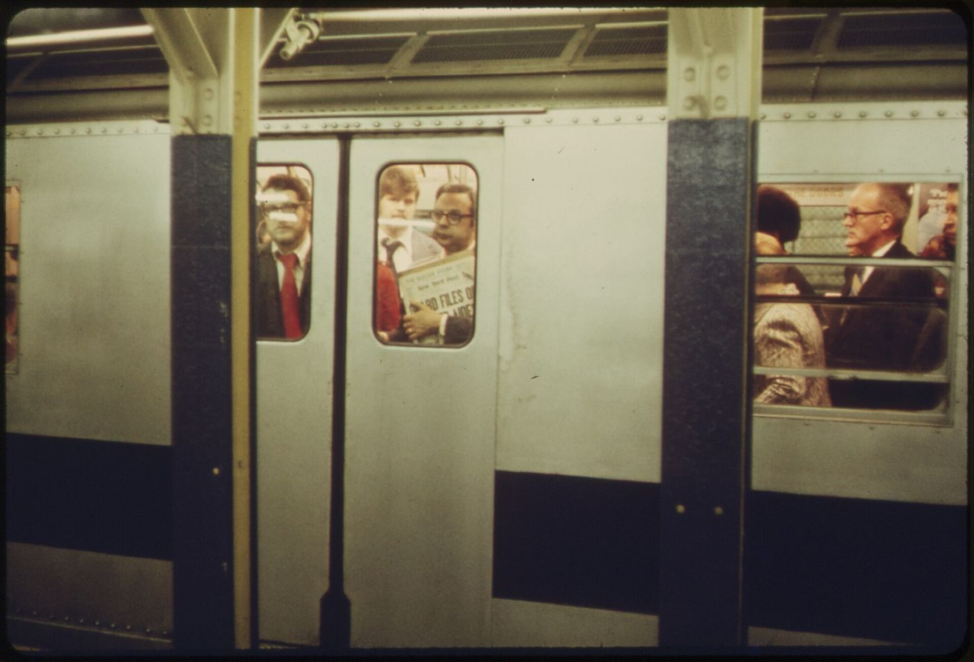 Commuters on the New York subway, May 1973
