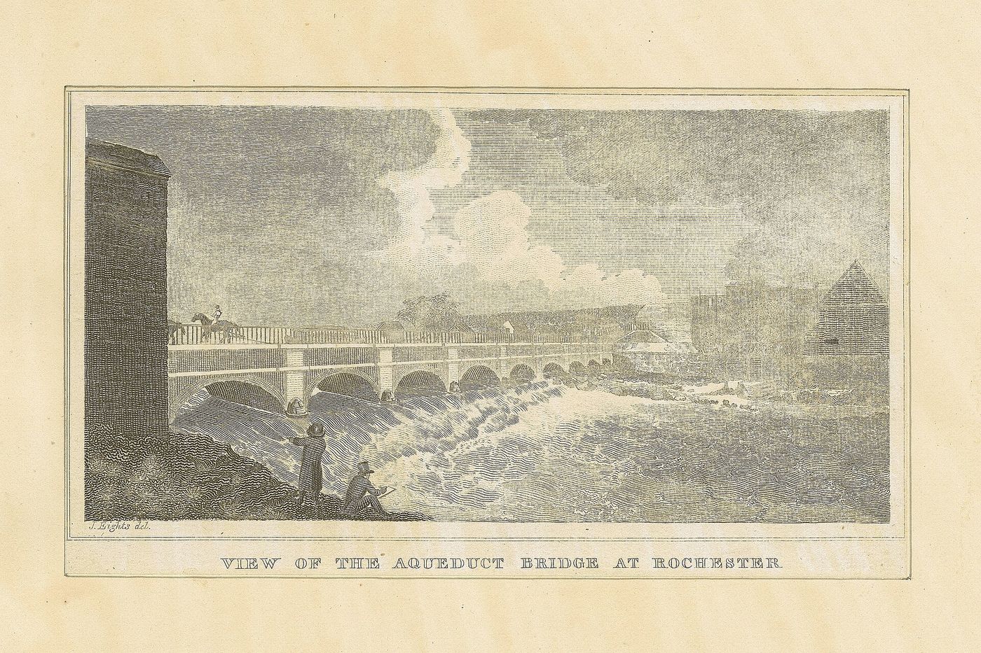 The Erie Canal aqueduct carrying the waterway over the Genesee river at Rochester, 19th century engraving